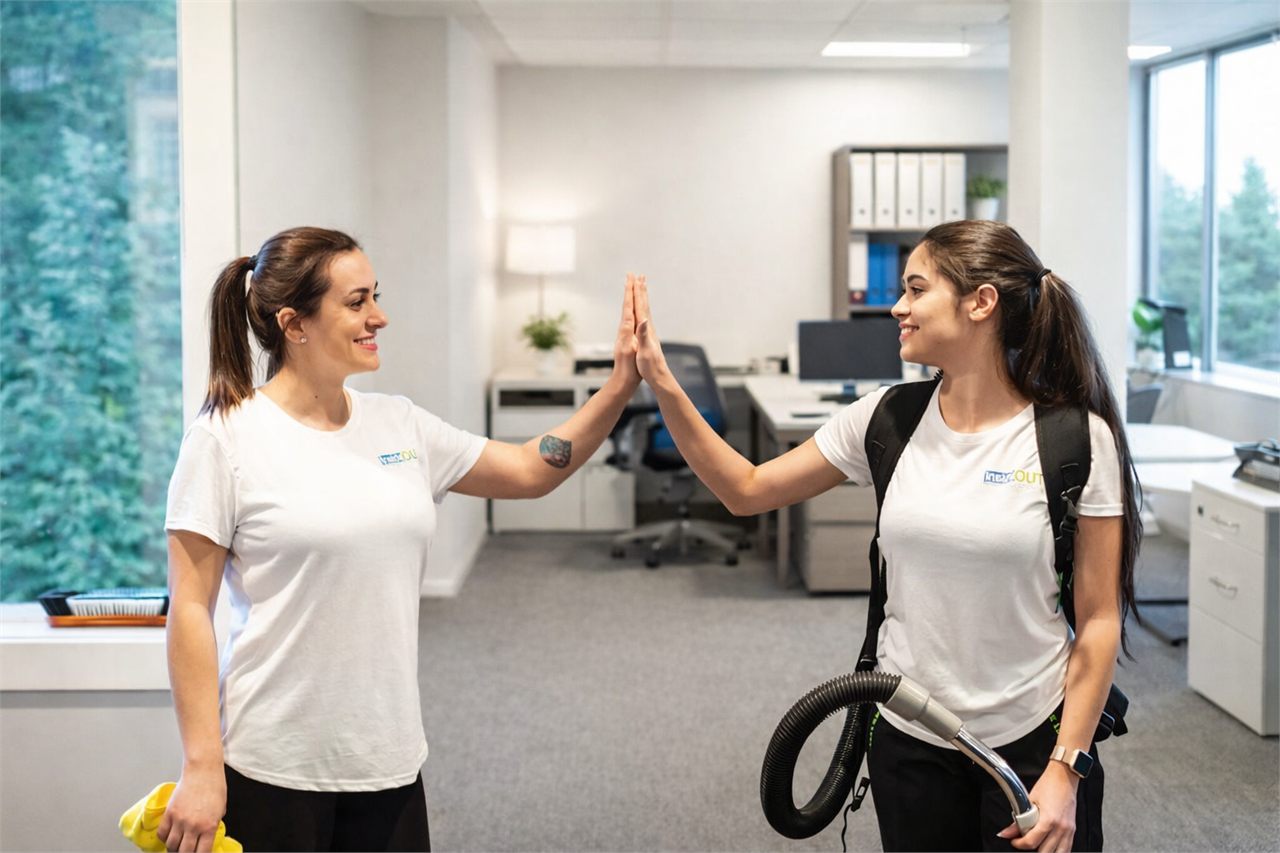 InsideOut Cleaning team members in a commercial office